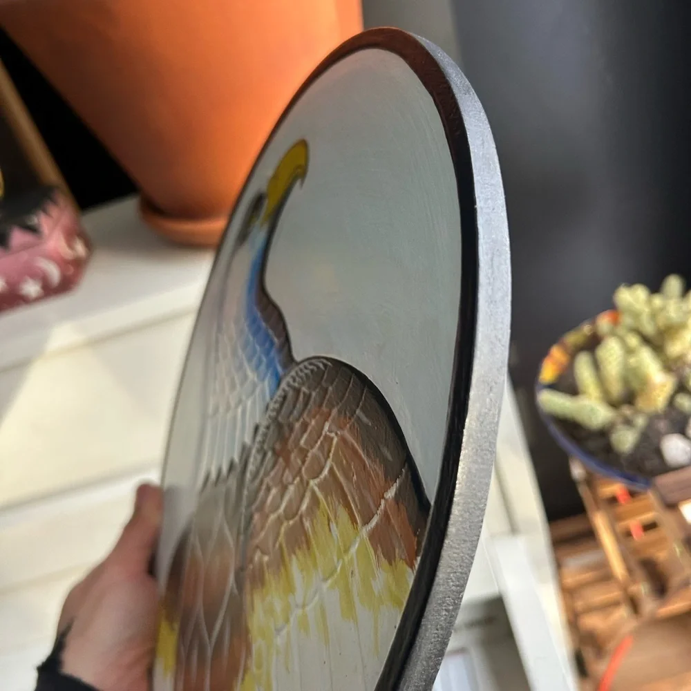 Vintage 11.75" Handpainted Eagle Wall Art White, Blue, Brown, Yellow Indonesia - Picture 11 of 14